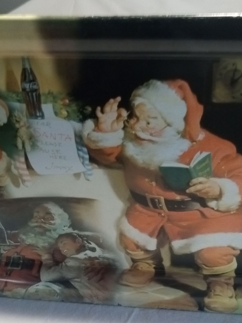 Coca Cola Santa Illustration Holiday Tin in Red and White 2001